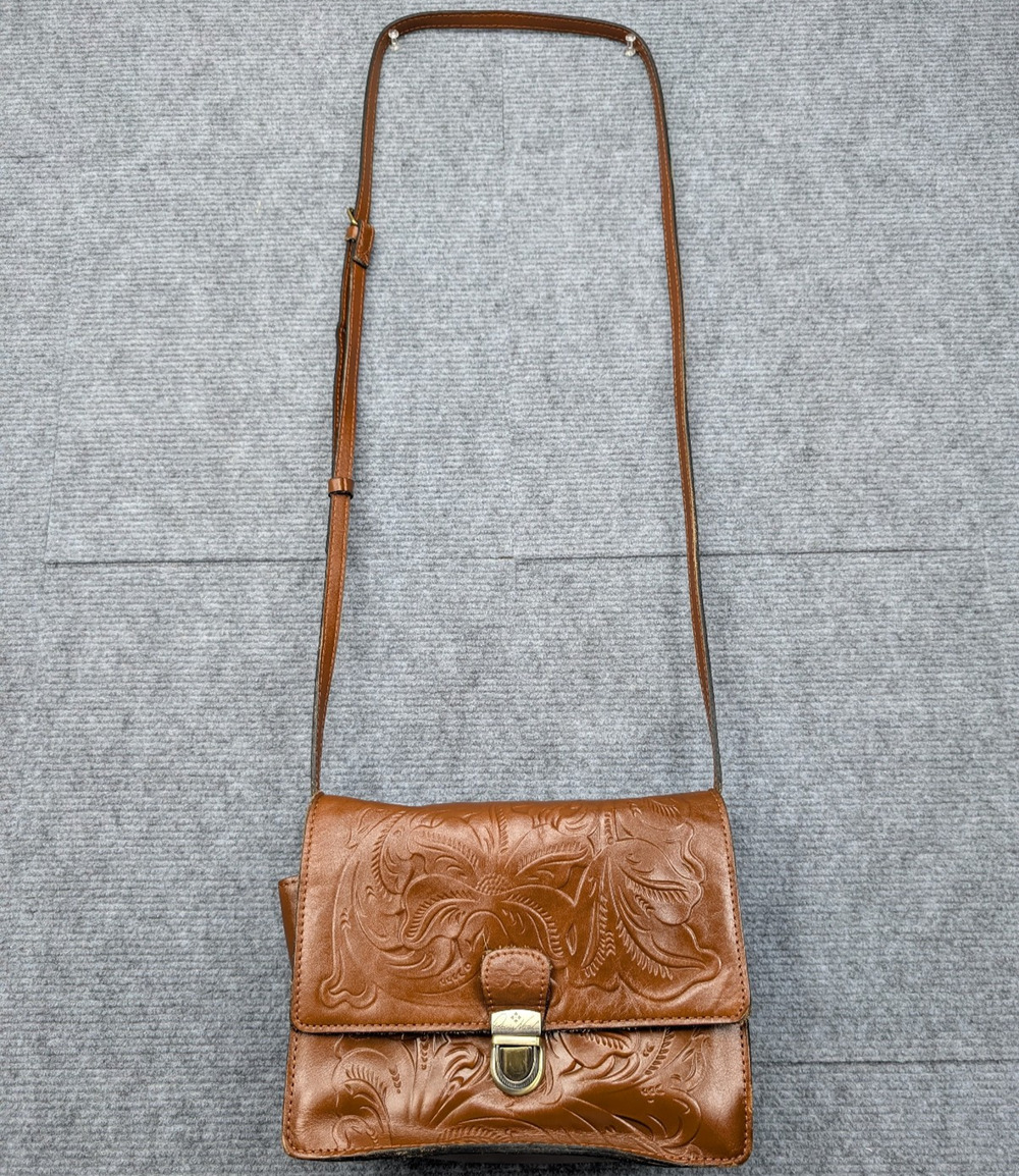 Patricia Nash Lanza Crossbody Bag Brown Tooled Leather Adjustable Boho Western